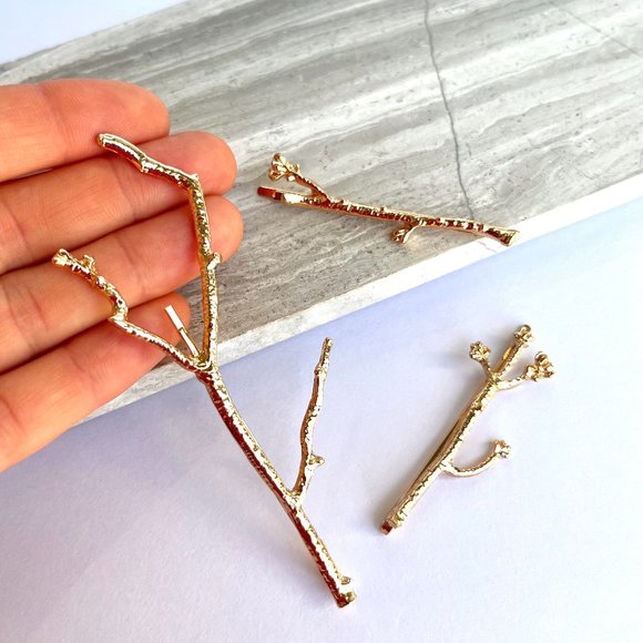 New~ Anthropologie Gold Twig Hair Pin set - Picture 4 of 6